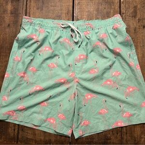 🦩 Sonoma Swim Trunks | Green, with Pink Flamingos | Size XXL | Like New!